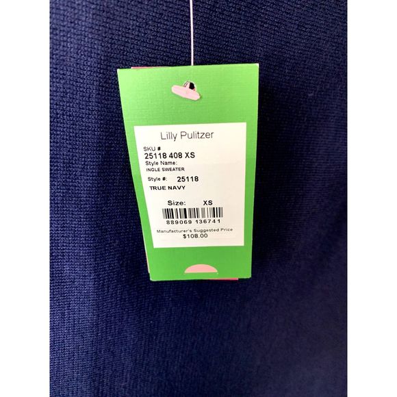 Lilly Pulitzer Long Sleeve Knit Ingle Sweater Navy Flared Hem Size XS - NWT - Picture 4 of 5